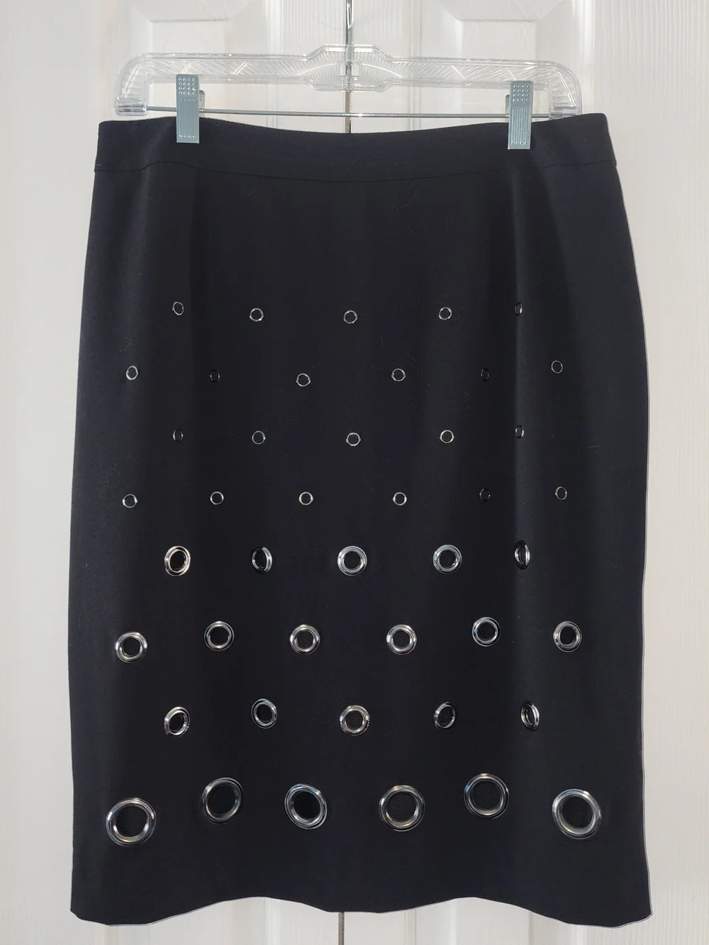 Punk Inspired Bold Pencil Skirt with Silver Eyelet Accents Size 10